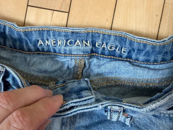 American Eagle Hi Rise A Line Light Wash Denim Jean Mini Skirt Size 0 - Image 5