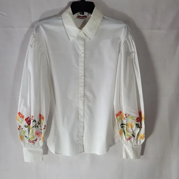 Kate Spade White Floral Embroidered Gathered Puff Sleeve Blouse Shirt Sz 6 NWOT - Image 2