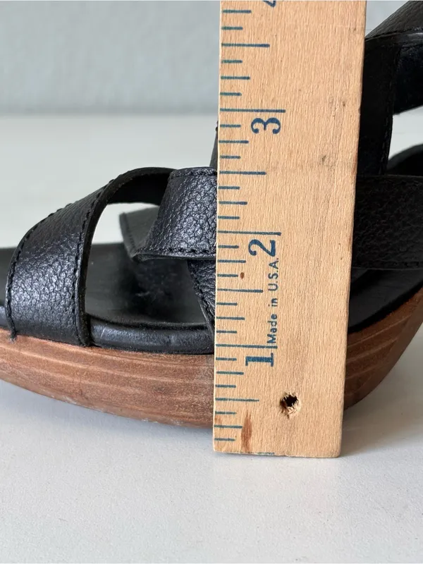 Madewell Black Leather Ankle Strap Platform Wood High Heels Sandals Womens Sz 10 - Image 8