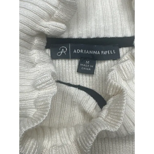 Adrianna Papell Cream Ruffle Trim Mock Neck‎ Long Sleeve Knit Sweater size M - Image 3