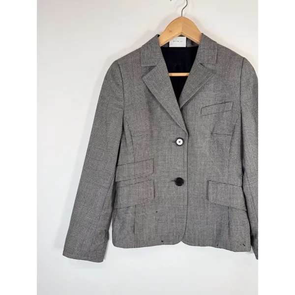 Akris Punto Women Blazer Gray Two Button Plaid Suit Jacket Notched Office Size 6 - Image 5