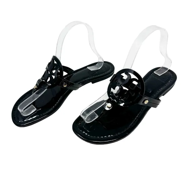 TORY BURCH Black Patent Leather Miller Classic Designer Logo Sandals Size 8.5 - Image 3