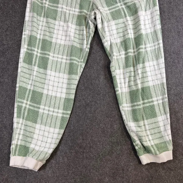 Aerie Plaid Fleece‎ Pajama Joggers Sage Green White XL Regular Lounge Pants - Image 9