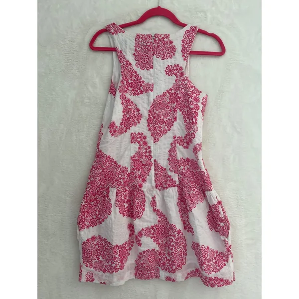 Tori Richard Pink‎ White Floral Seersucker Drop Waist Mini Dress Pockets Size 4 - Image 4