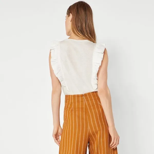 Bcbgmaxazria Sleeveless Ruffle Knit Top Size L WHITE NEW - Image 5