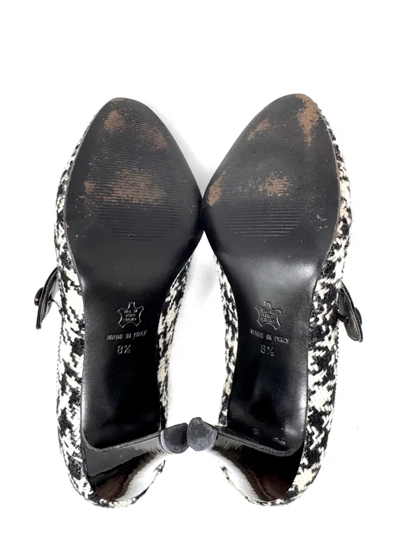 CARISMA black/white houndstooth fabric & leather Mary Janes, Italy, size 8.5 - Image 13