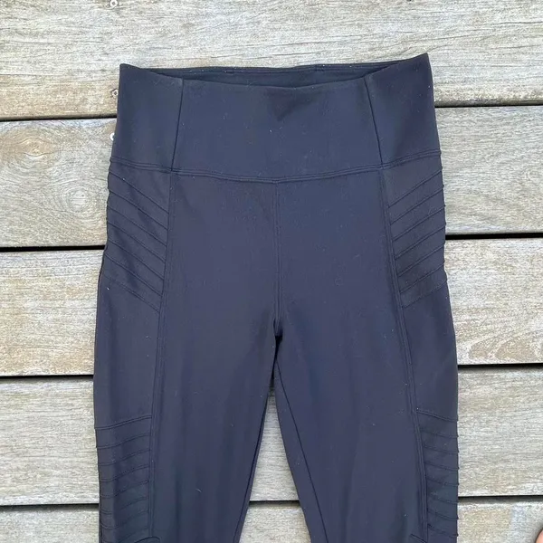 Black High Waisted Athleta Delancy Moto Leggings w/ Zip Ankles and Pockets - Image 2