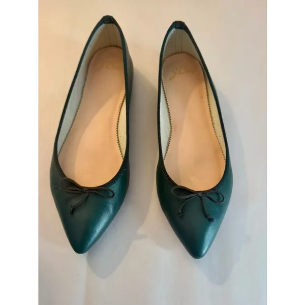 J. Crew Pointed Toe Leather Ballet Flats Shoes in Vintage Pine Green sz. 6.5 - Image 2