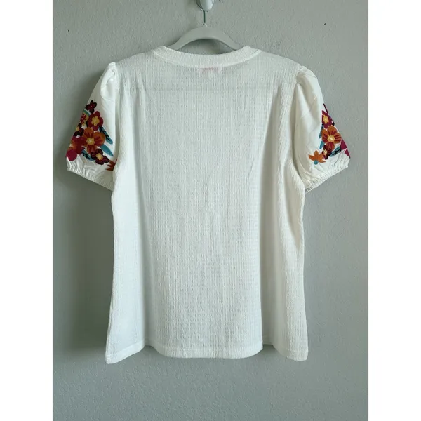 Jess Lea Top Women's Large‎ White Sand Embroidered Puff Sleeve Peasant Blouse - Image 3