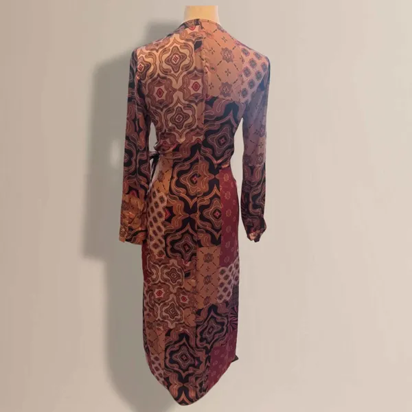MISA Los Angeles Multicolor Elixa Satin Patchwork Wrap Midi Dress Size Small - Image 5