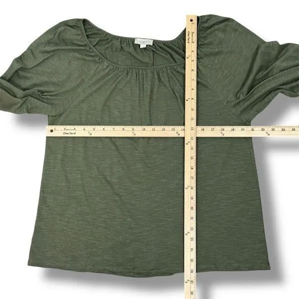 Loft Slub Jersey Knit Scoop Neck‎ Peasant Tee Shirt Olive Green Large - Image 11