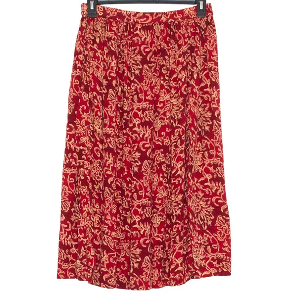 Vintage Maxi Skirt Floral Button Cottage Boho Prairie 90s Festival Red Large - Image 4