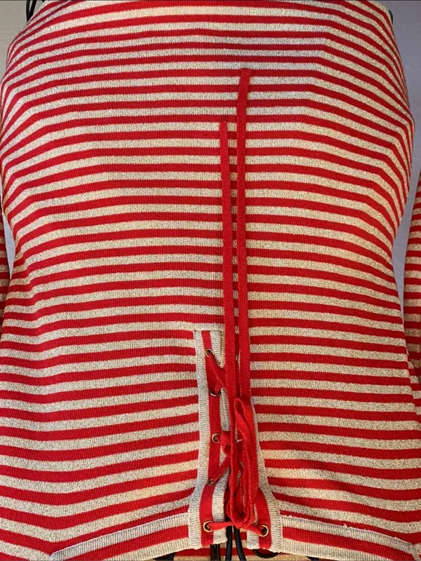 🚨🚨🚨BOGOHO🚨🚨🚨Boston Proper Striped Lace-Up Top - Red & Gold Shimmer-M - Image 3