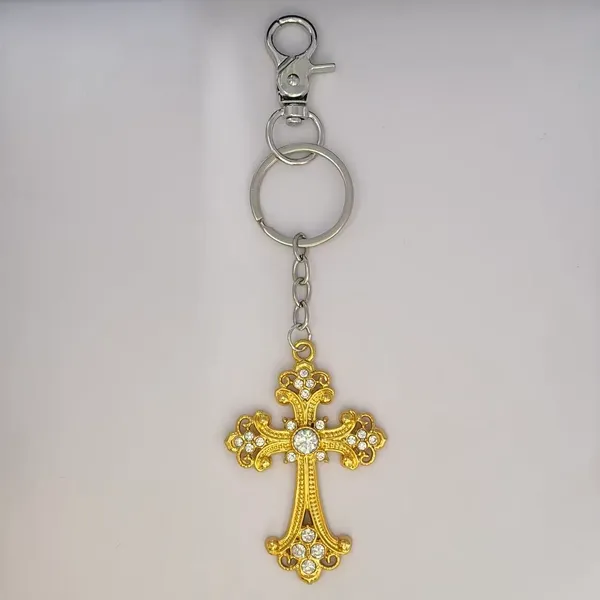 CZ Cross Keychain Charm for Men Women Car Keychain Key Ring Bag Charm Couple Gifts - Image 3