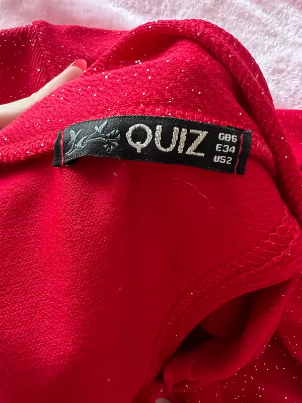 Quiz Red Sparkly Jumpsuit Self Tie Belt - Image 3