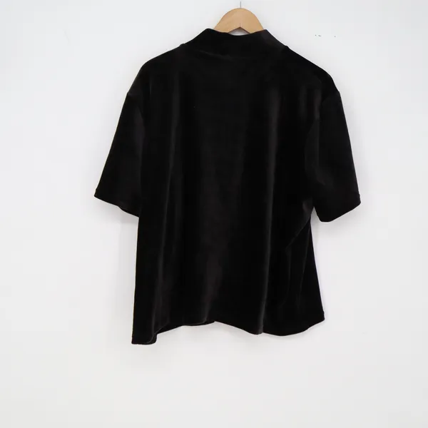 Denim & Co. Top Womens 2X Mock Neck Black Velour Short Sleeve Excellent - Image 3