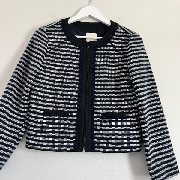 J. Crew Factory Suiting Wool Striped Tweed Full Zip Jacket Blue Women’s Size 4 - Image 4