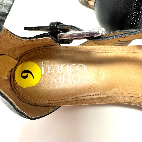 Franco Sarto‎ size 9 black strappy low heel kitten heel sandals zip up rear - Image 7
