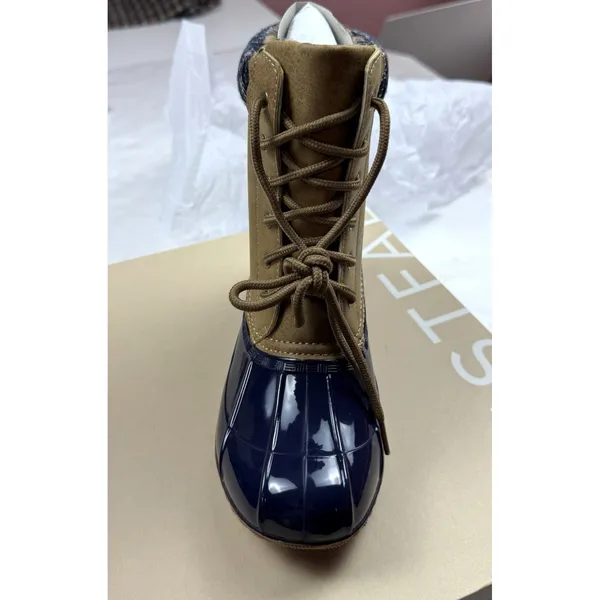 Evi Rain Weather Duck‎ Boots Brown/Navy Size 6 JUSTFAB New Outdoor Chore - Image 9