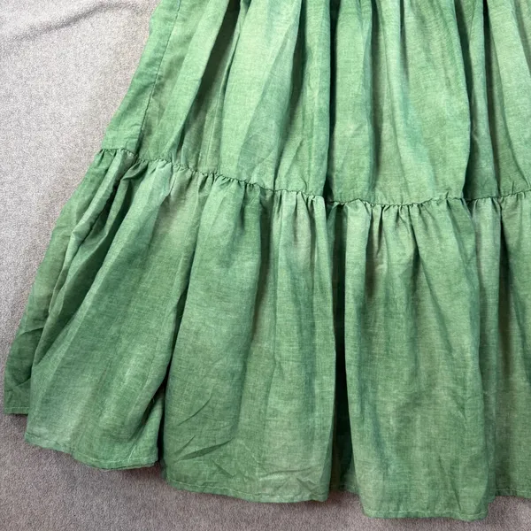 SundayUp Women's Medium Green Tiered Maxi Skirt Elastic Waist Drawstring Beaded - Image 3