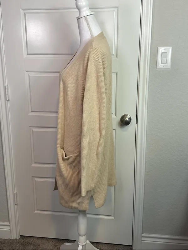 Old Navy Textured Open-Front Cotton Blend Knit Cardigan Sweater Oatmeal Size L - Image 4