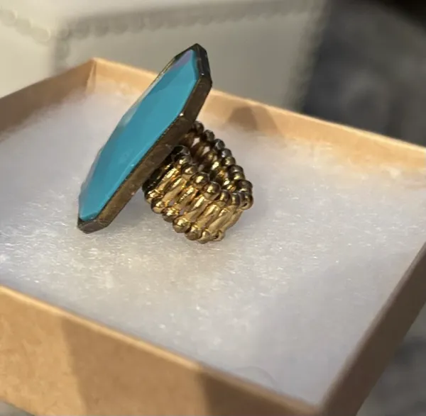 Turquoise Rectangular Statement Adjustable Ring Blue - Image 6
