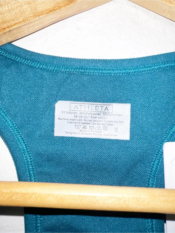Athleta Neon Stripe Teal Racerback Active Fitted Tank Top - Image 4