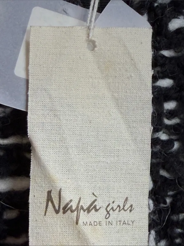Napa Girls Black White Marled Knit Cardigan Cream Trim Button Front Sweater S - Image 4