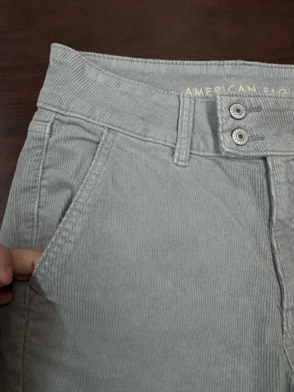 NWT American Eagle Stretch High-Rise Kick Boot Grey Corduroy Pants Size 6 - Image 2