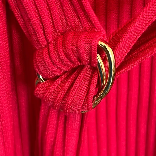 Michael‎ Michael Kors Ribbed Knit Midi Dress Red Pink Ring Shoulder Belted Small - Image 11