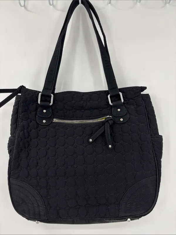 Vera Bradley Black Quilted Shoulder Tote with Front Zip Pocket - Image 8