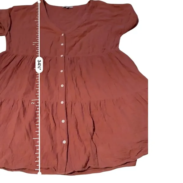 Madewell Lightspun Tiered Mini Dress Womens M Rust Gauze Button Front Cotton - Image 13