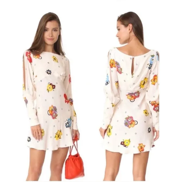 Free People Heart of Gold‎ Cream Floral Cold Shoulder Mini Dress Size 0 OB802996 - Image 5