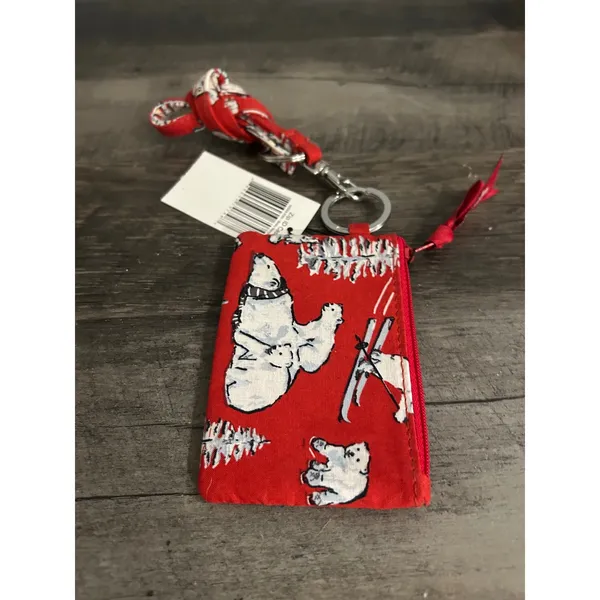 Vera Bradley Zip ID Case Beary Merry Red Polar Bear Wallet Keychain 14559-R90 - Image 5