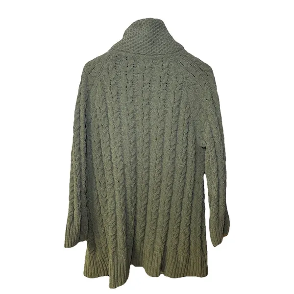 POL Open Cardigan L Duster Sweater Fisherman Chunky Knit Comfy green - Image 2