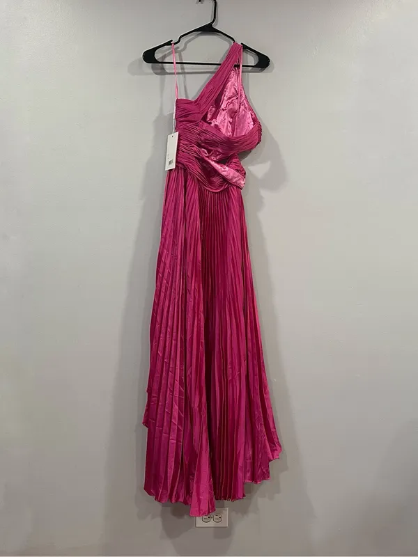 Mac Duggal 49837 Fuchsia Pink One Shoulder Pleated Charmeuse Gown with Slit sz 0 - Image 6