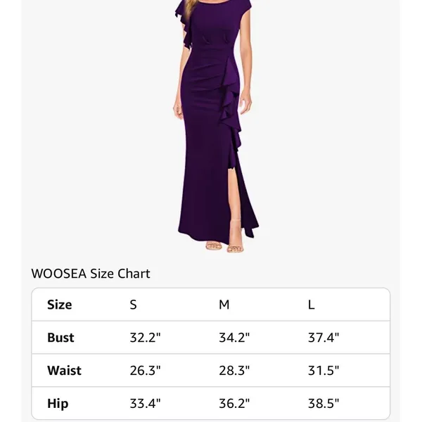 WOOSEA Purple Mermaid Ruffle Bodycon Evening Gown Split Maxi Dress Medium - Image 3