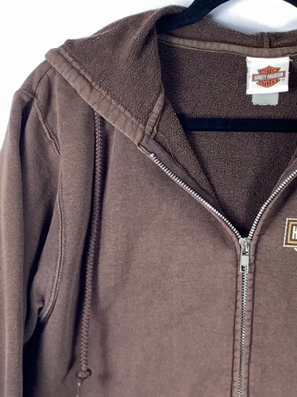 Harley Davidson Womens Hoodie Brown Full Zip Ocean State Warwick RI Cotton Blend - Image 14