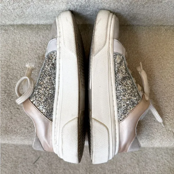 Pink Lily Silver Star Patch Glitter Platform Sneakers Silver Pink Womens Size‎ 8 - Image 4