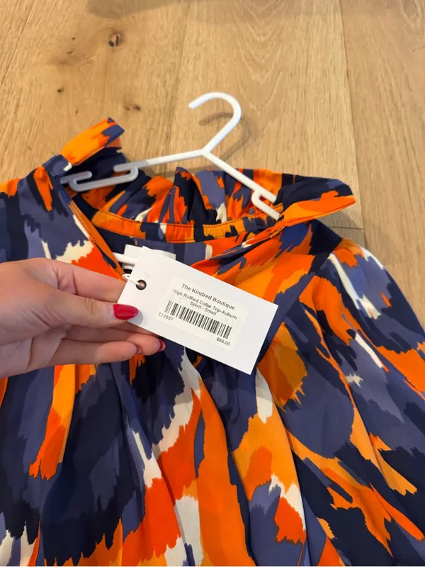 Adrienne Orange & Purple/Navy Abstract Print Blouse - Image 3
