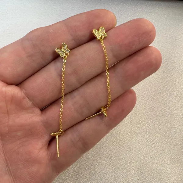 Double Piercing Dangle Chain Butterfly Earrings for Women - Image 3