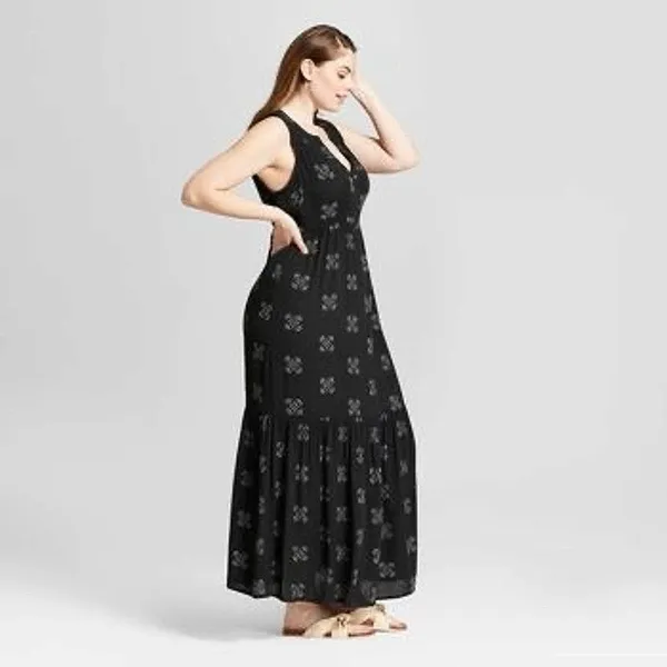 Universal Threads Tiered Floral Black Sleeveless V Neck A-Line Maxi Dress Size 1X - Image 3