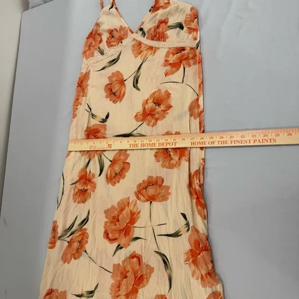 Patrons of Peace Floral Midi Dress Orange Poppy Lace Trim Rayon‎ Boho Medium - Image 7