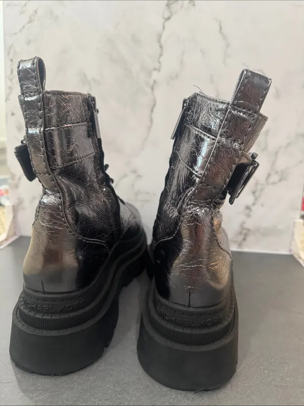 MK Colby Crackled Metallic Leather Combat Boot - Image 6
