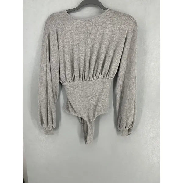 Majorelle Women Bodysuit Gray V-Neck Balloon Sleeve Knit Small - Image 4