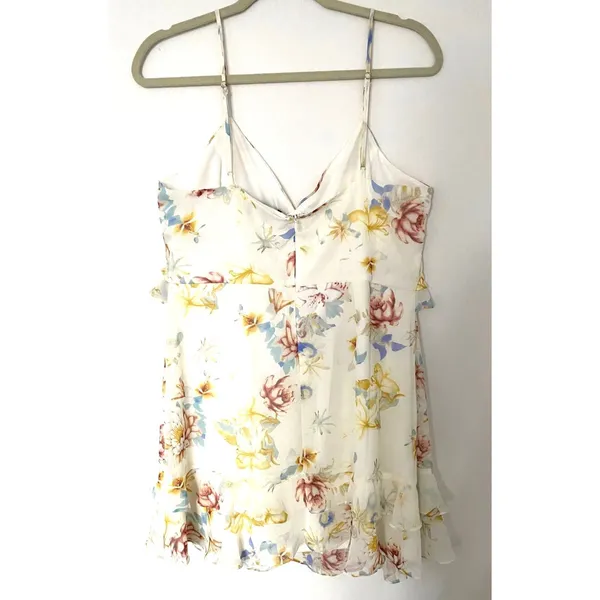 Lulus Sip of Chardonnay Cream Floral Print Ruffled Mini Dress Strappy Lined XL - Image 4