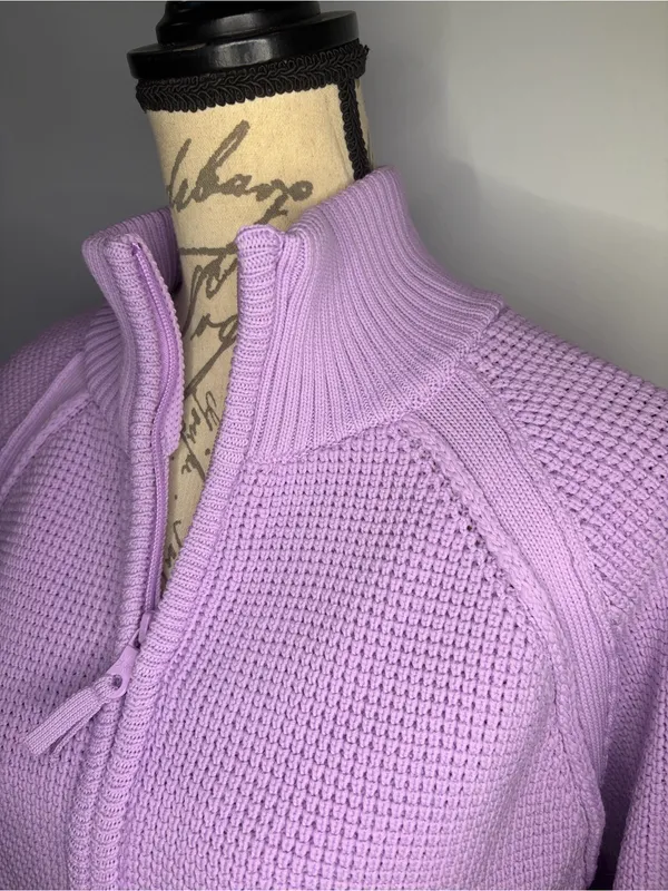 Aerie Offline Cool Down quarter zip slouchy waffle sweater Lively Lilac L - Image 5