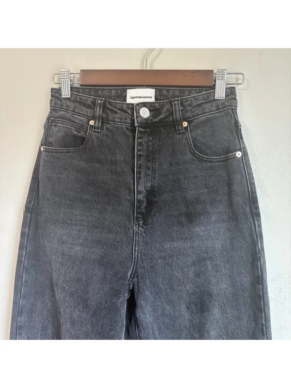 Abrand Jeans A '94 High & Wide Black Distressed Raw Hem Jeans Size 25 - Image 3