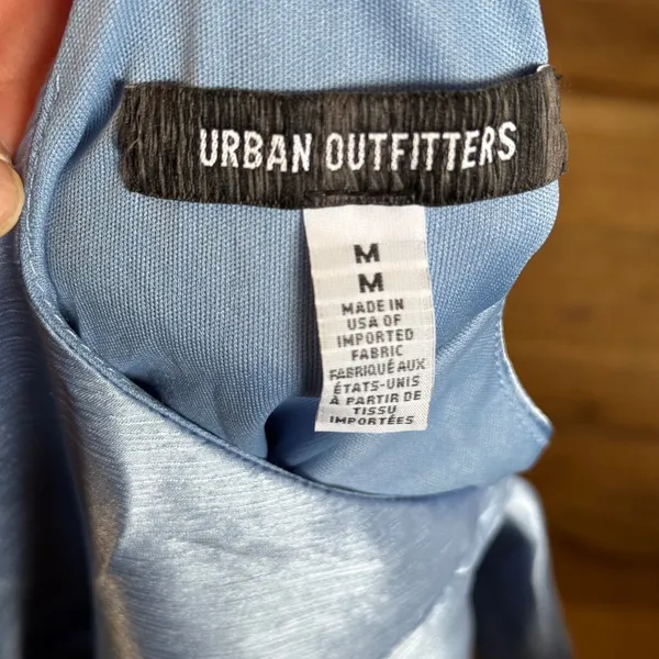 Urban Outfitters Blue Satin Crinkle Mini Slip‎ Dress Strappy Back Size Medium - Image 2