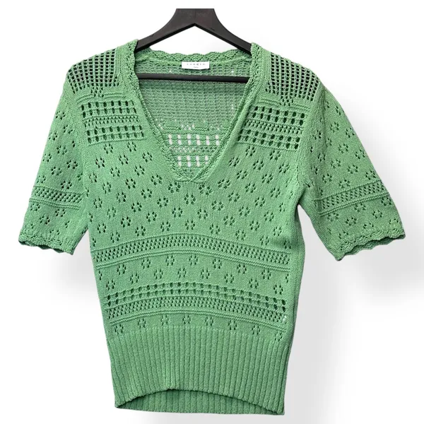 Sandro Paris Joe Pointelle Open Knit Top M Green‎ Cottagecore Soft Girl Romantic - Image 3